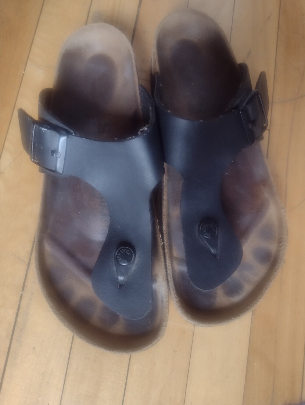 Birkenstock Arizona Black Leather Toe-Post Sandals Size 42
